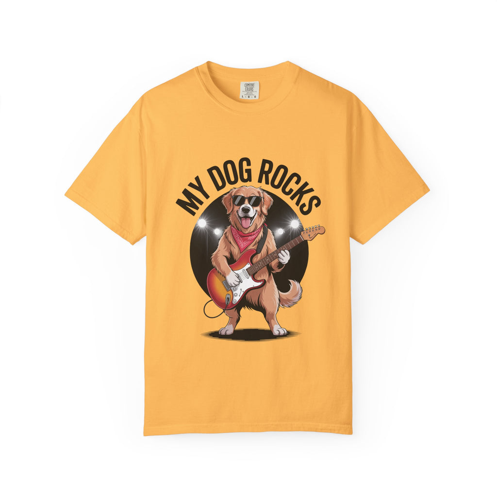 My Dog Rocks T-shirt, Golden Retriever Playing Guitar Tee