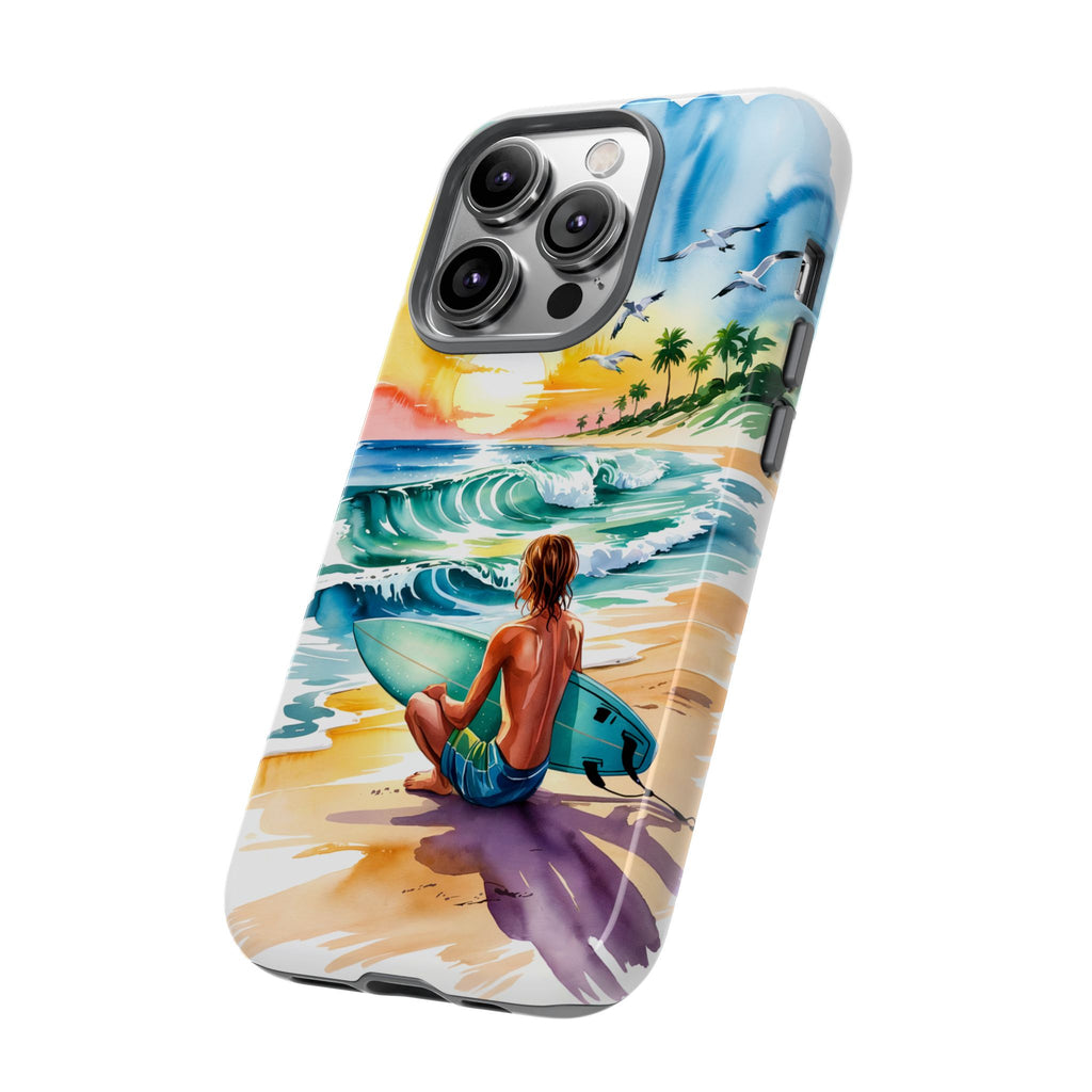 Surfing Beach Phone Case with Colorful Ocean Waves Design