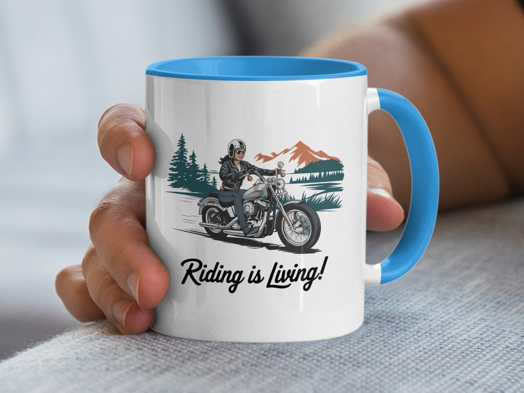 Riding is Living, Woman Motorcycle Rider Coffee Cup