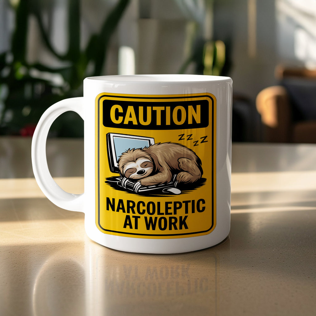 Caution - Narcoleptic at Work, Funny Sloth Coffee Cup