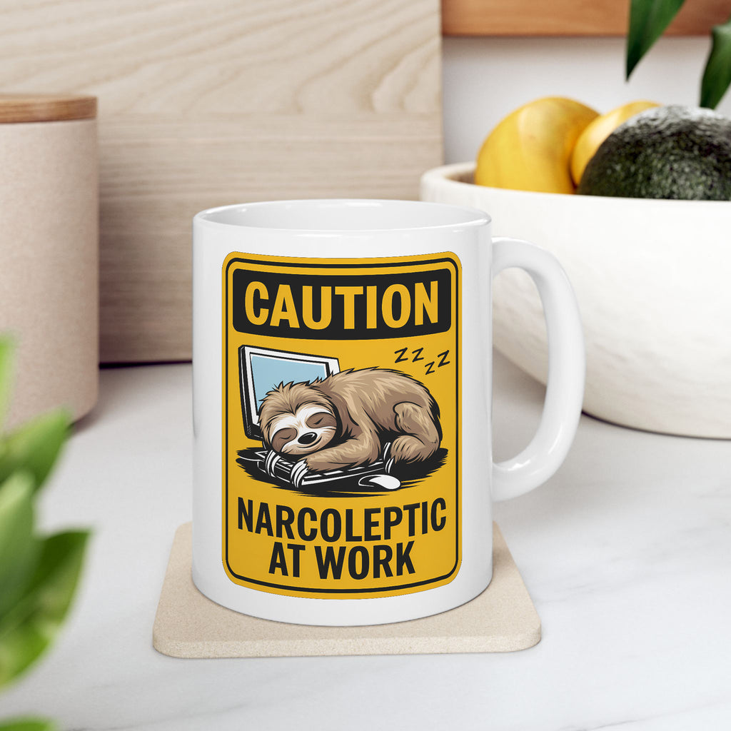 Caution - Narcoleptic at Work, Funny Sloth Coffee Cup