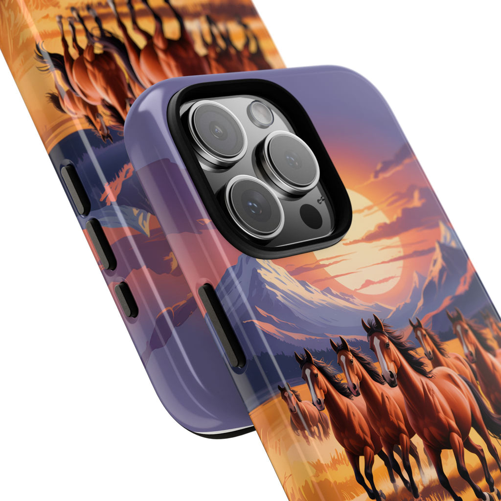 Wild Spirit Phone Case, Wild Horses Running at Sunset Smartphone Cover