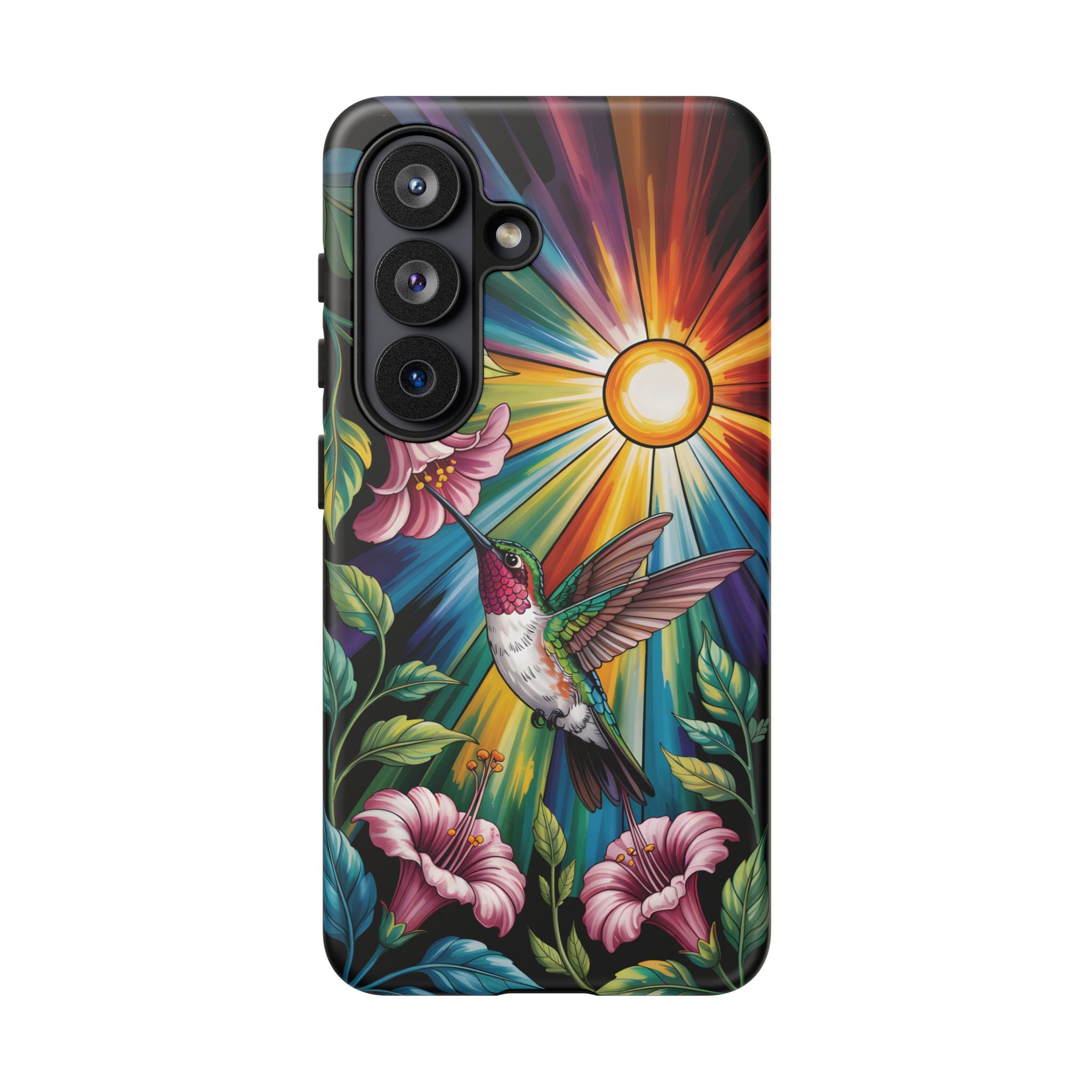 Colorful Hummingbird Phone Case, Floral Design Phone Cover