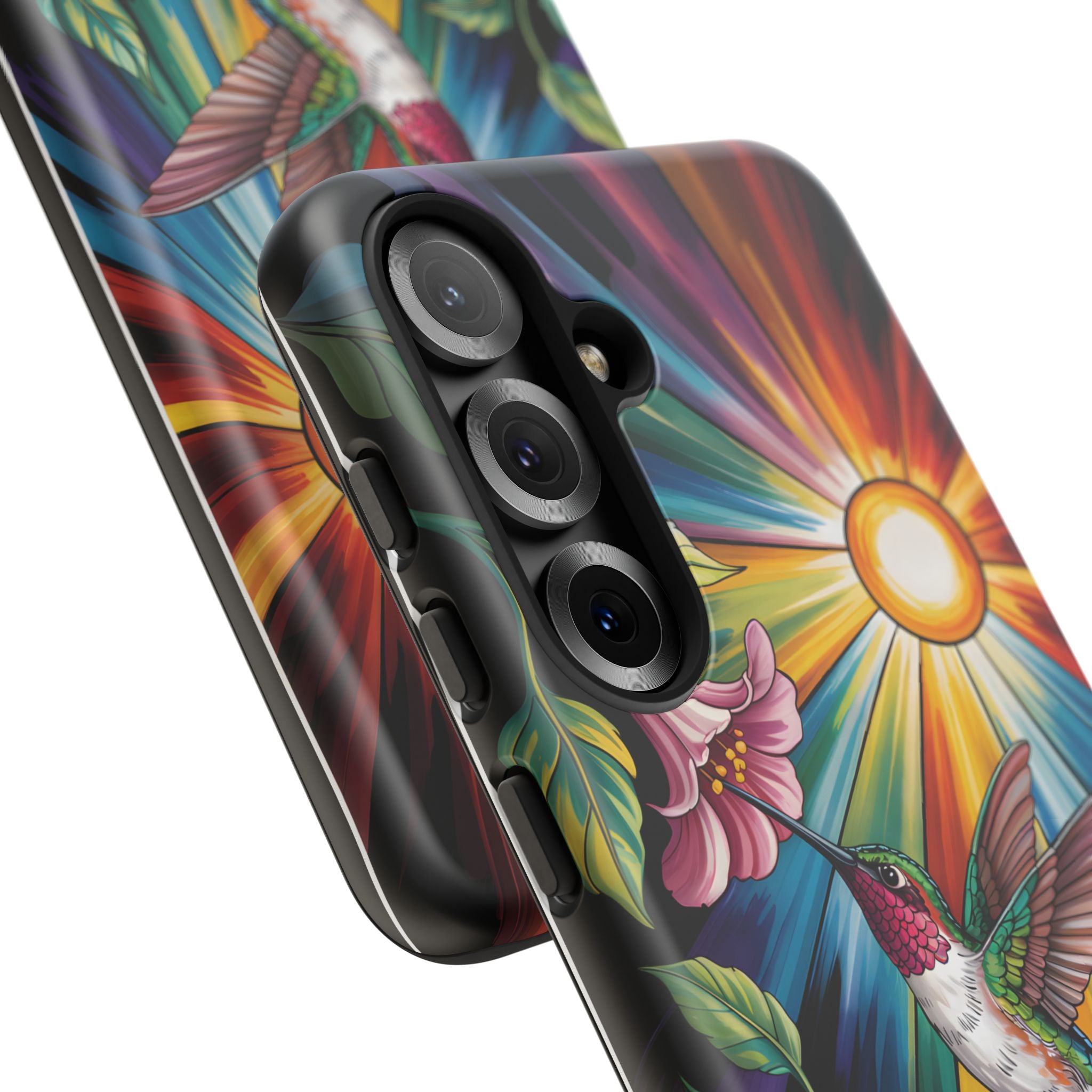 Colorful Hummingbird Phone Case, Floral Design Phone Cover