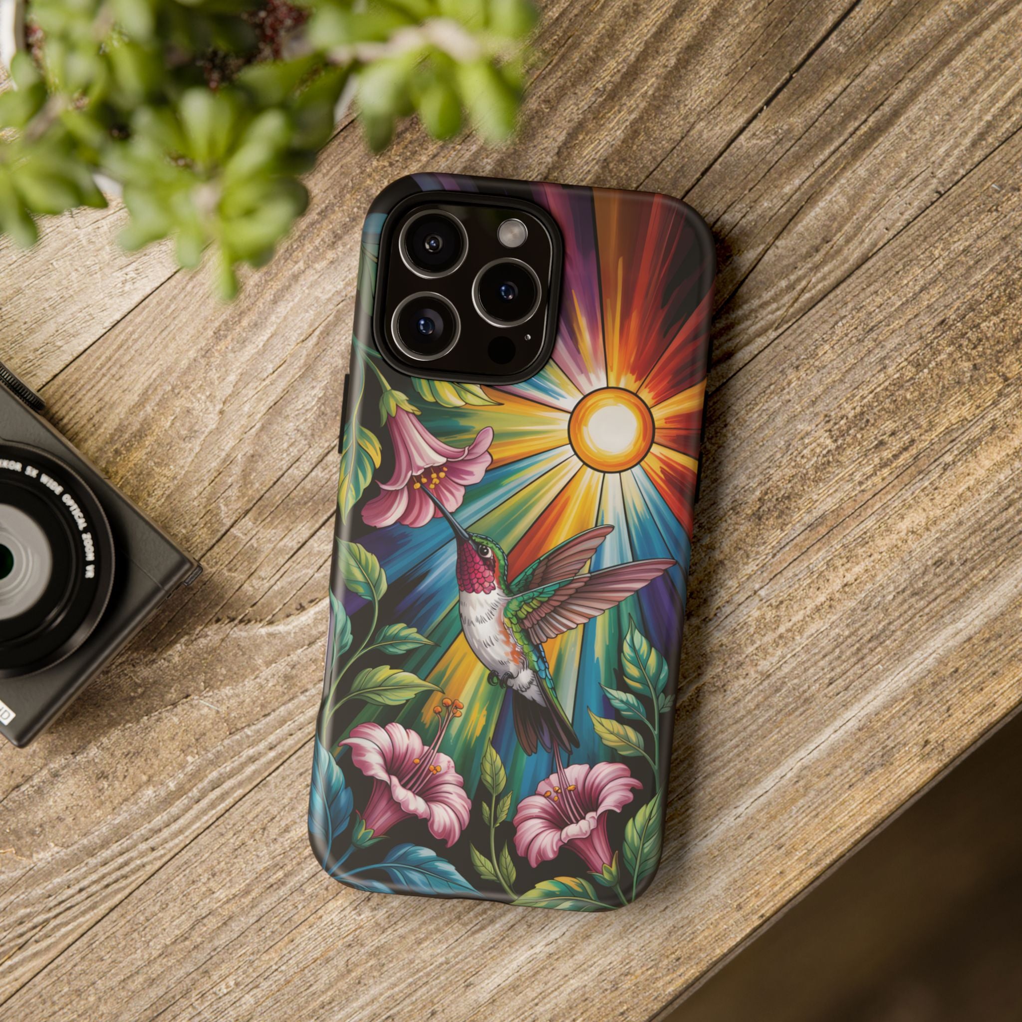Colorful Hummingbird Phone Case, Floral Design Phone Cover