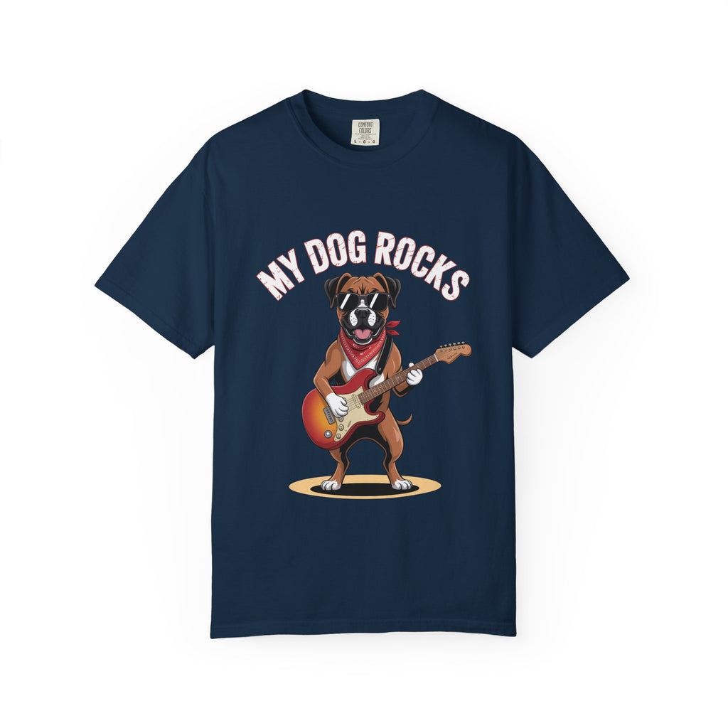 My Dog Rocks T-Shirt, Boxer Guitarist Graphic Tee