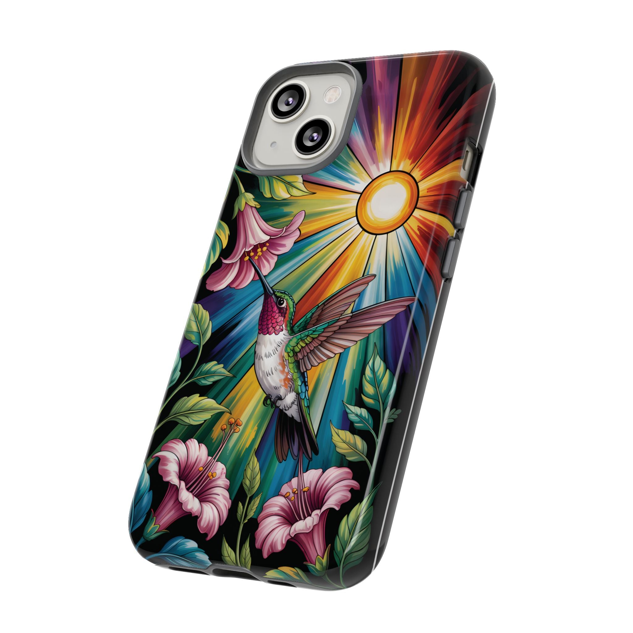 Colorful Hummingbird Phone Case, Floral Design Phone Cover