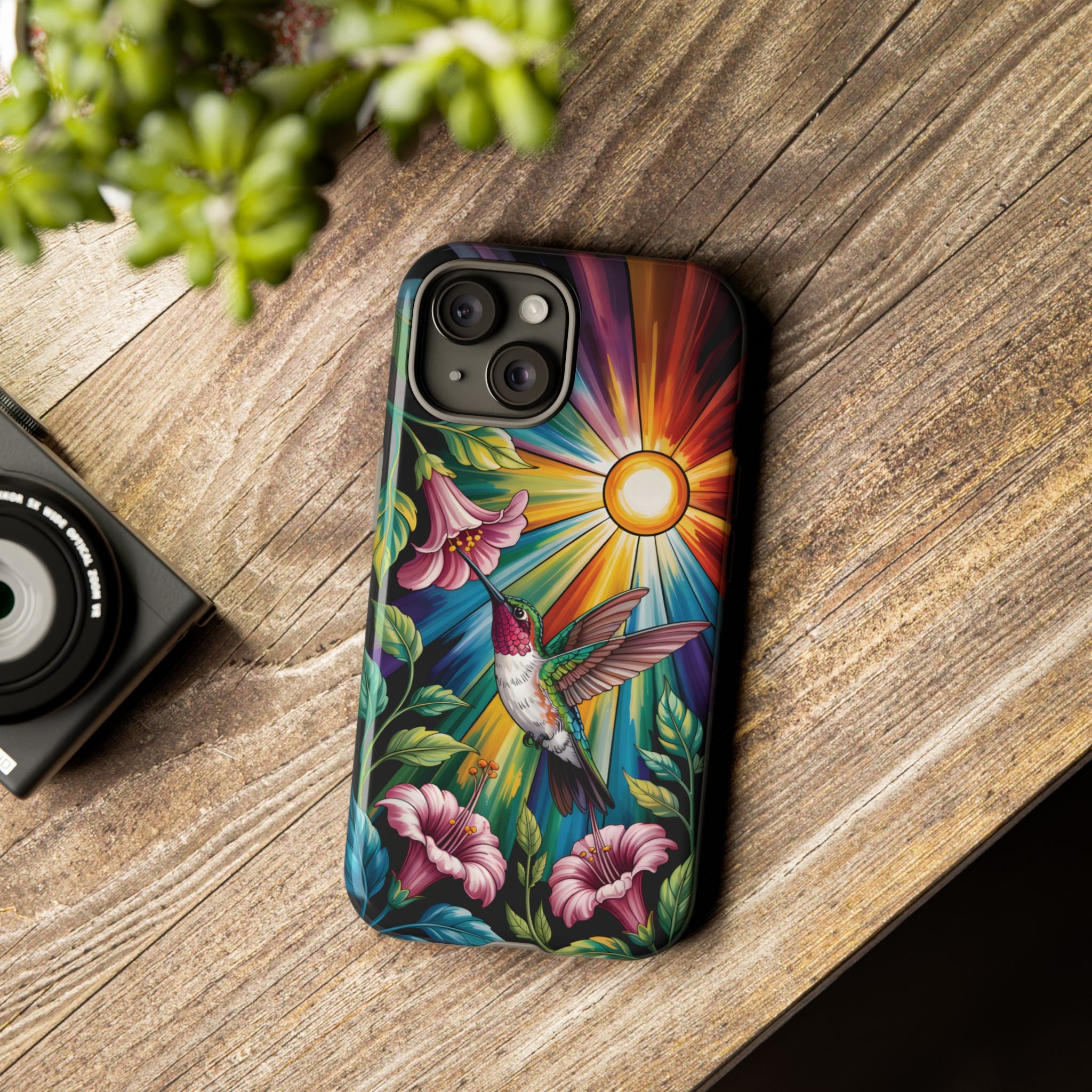Colorful Hummingbird Phone Case, Floral Design Phone Cover