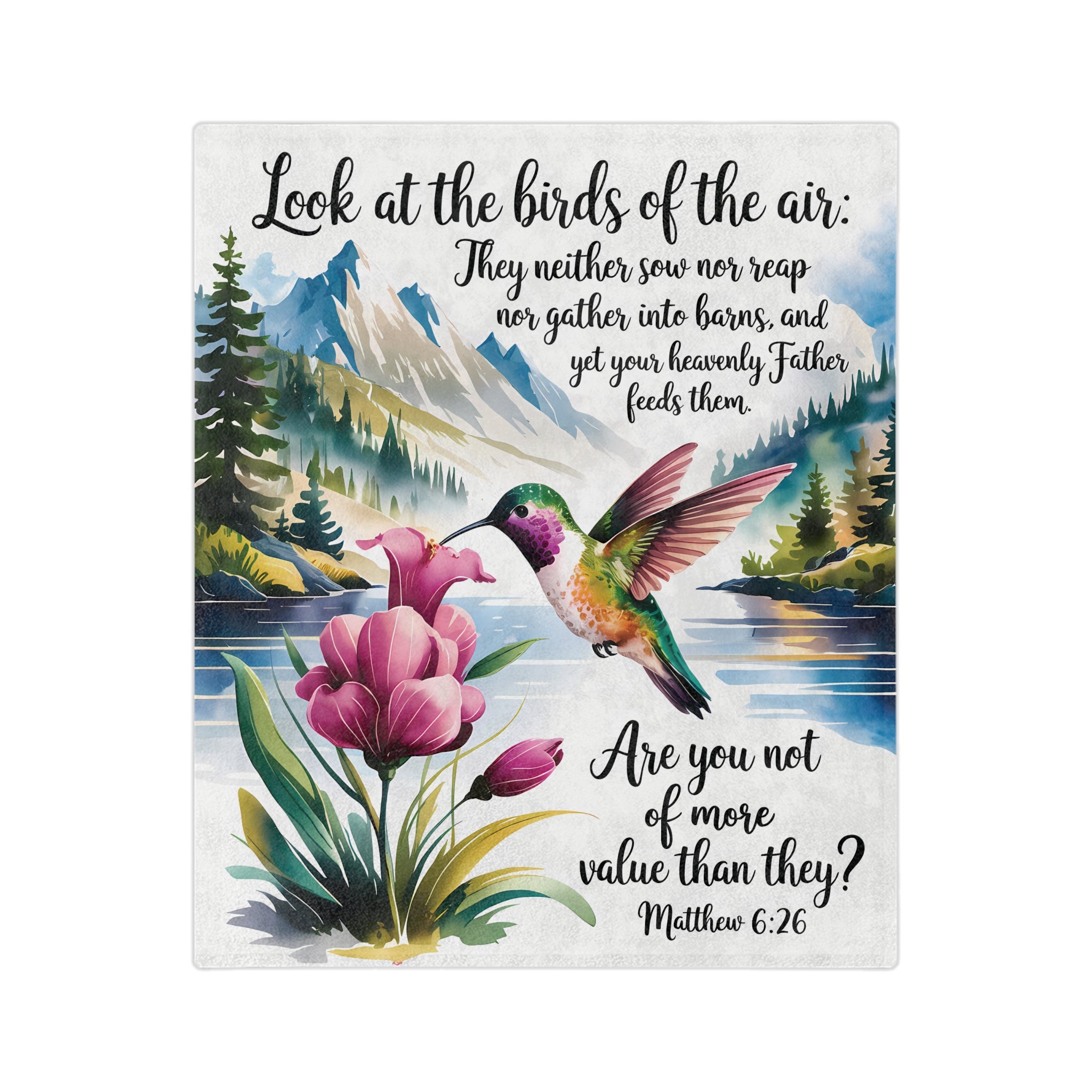 Hummingbird Blanket with Matthew 6:26 Bible Verse