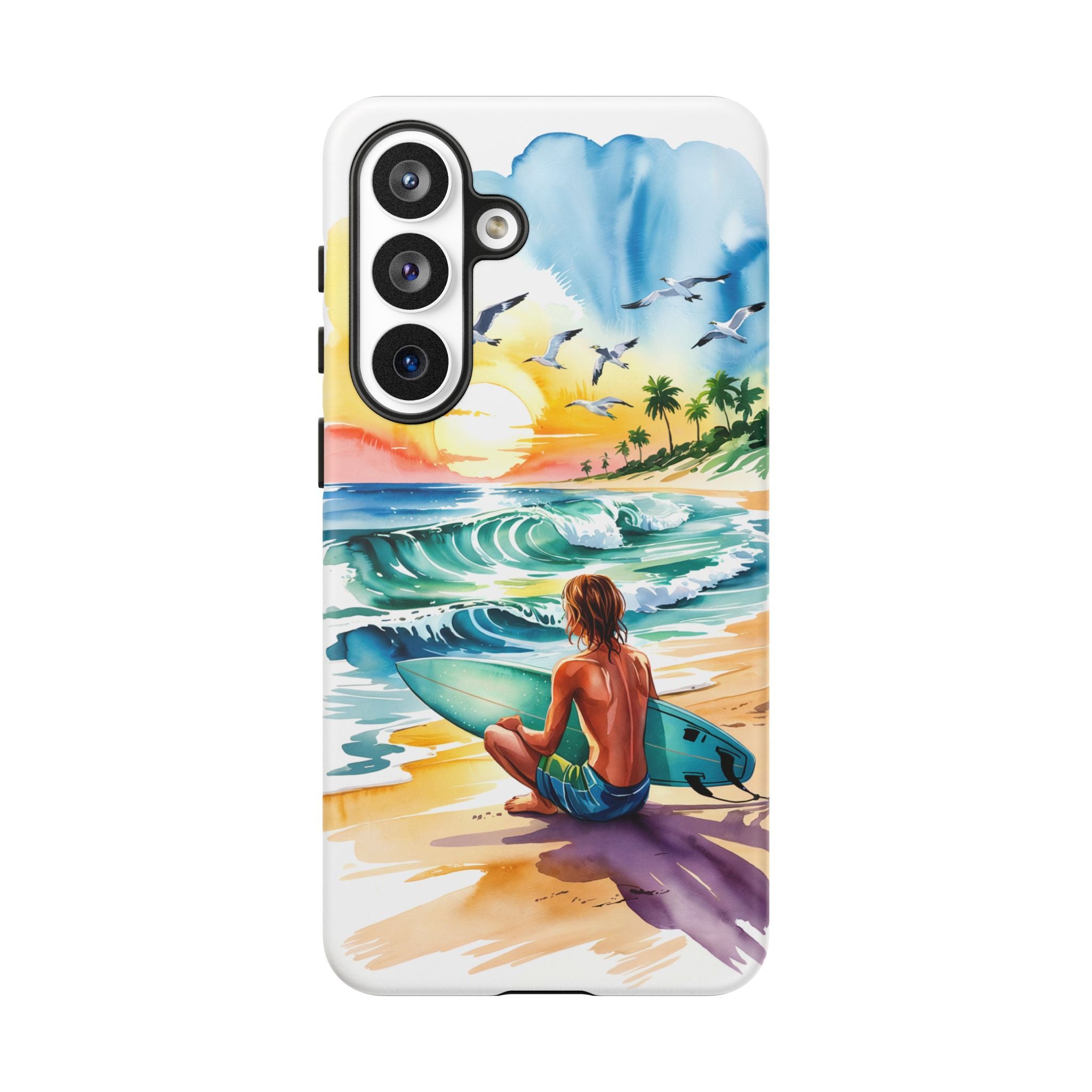 Surfing Beach Phone Case with Colorful Ocean Waves Design