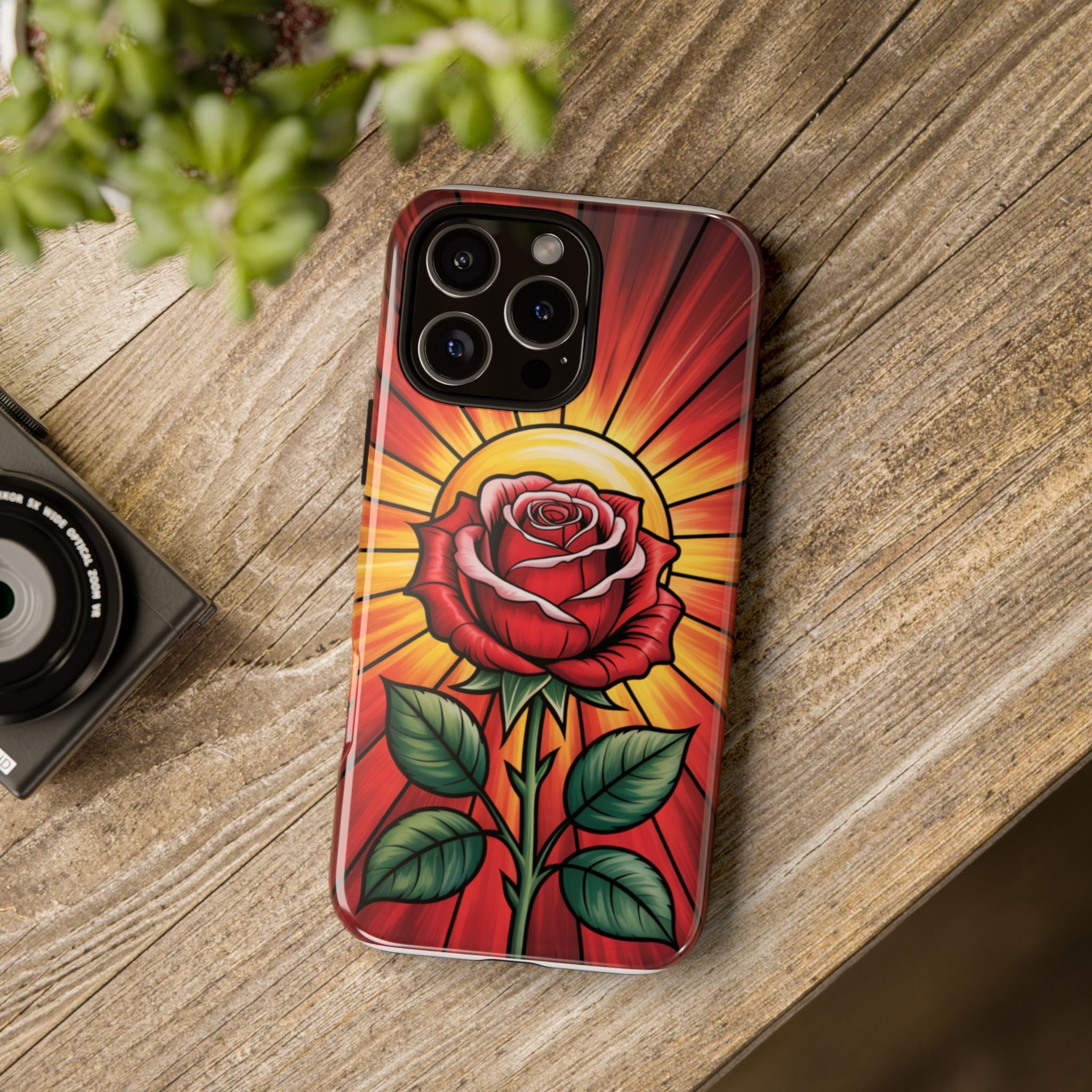 Stained Glass Rose Phone Case, Floral Smartphone Case