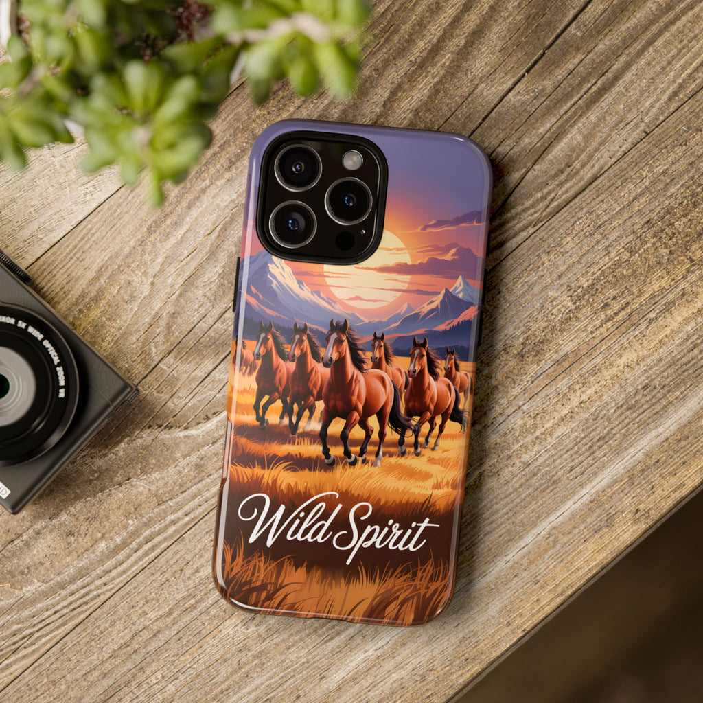 Wild Spirit Phone Case, Wild Horses Running at Sunset Smartphone Cover