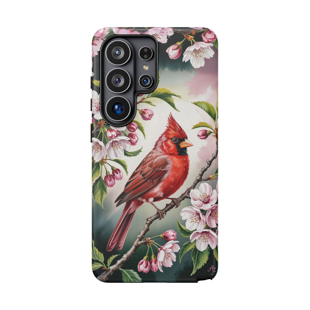 Cardinal Smartphone Case, Red Cardinal on Cherry Tree Branch
