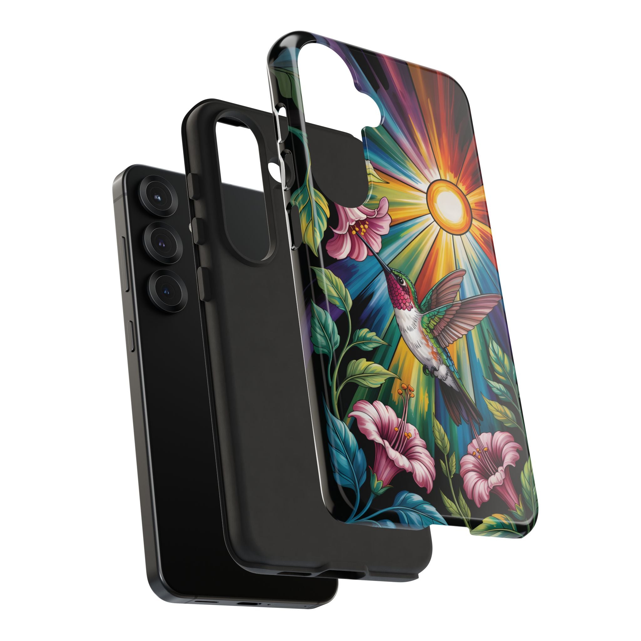 Colorful Hummingbird Phone Case, Floral Design Phone Cover