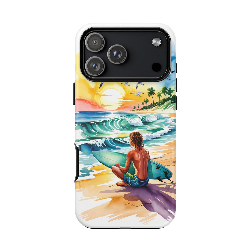 Surfing Beach Phone Case with Colorful Ocean Waves Design