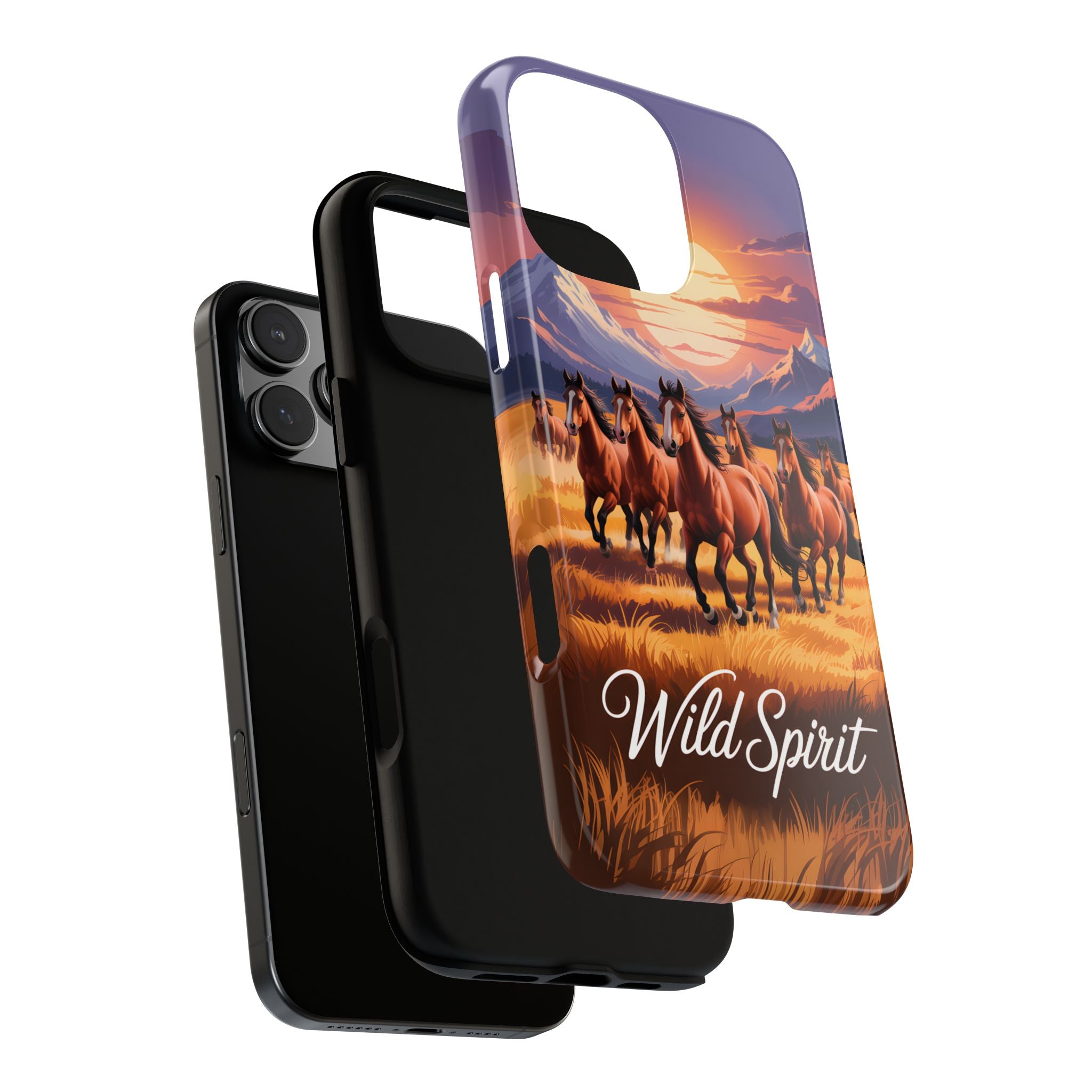 Wild Spirit Phone Case, Wild Horses Running at Sunset Smartphone Cover