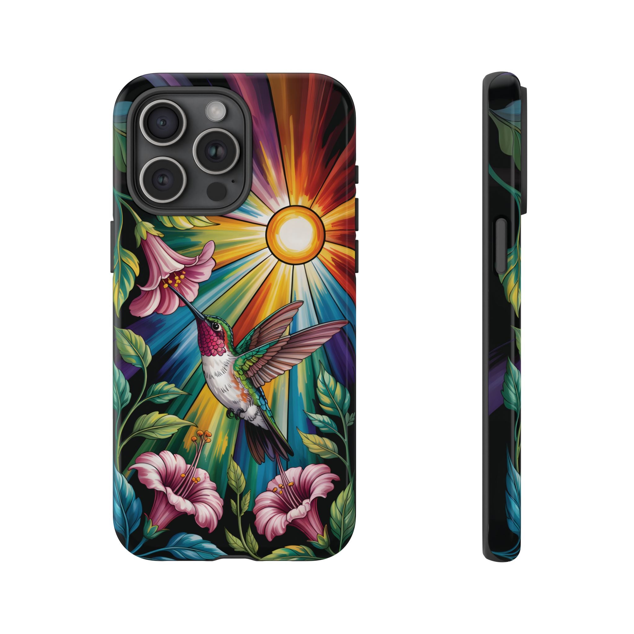 Colorful Hummingbird Phone Case, Floral Design Phone Cover