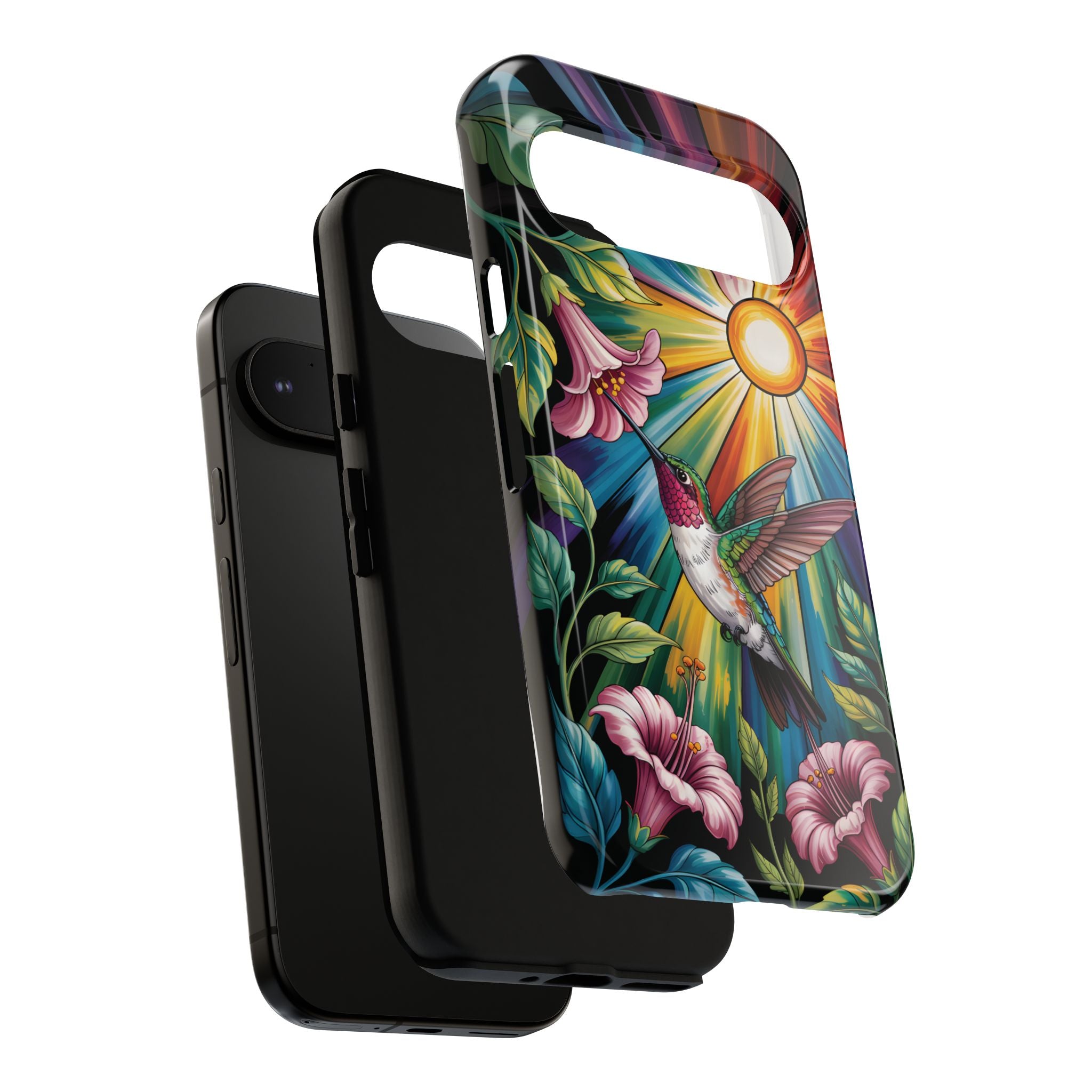 Colorful Hummingbird Phone Case, Floral Design Phone Cover