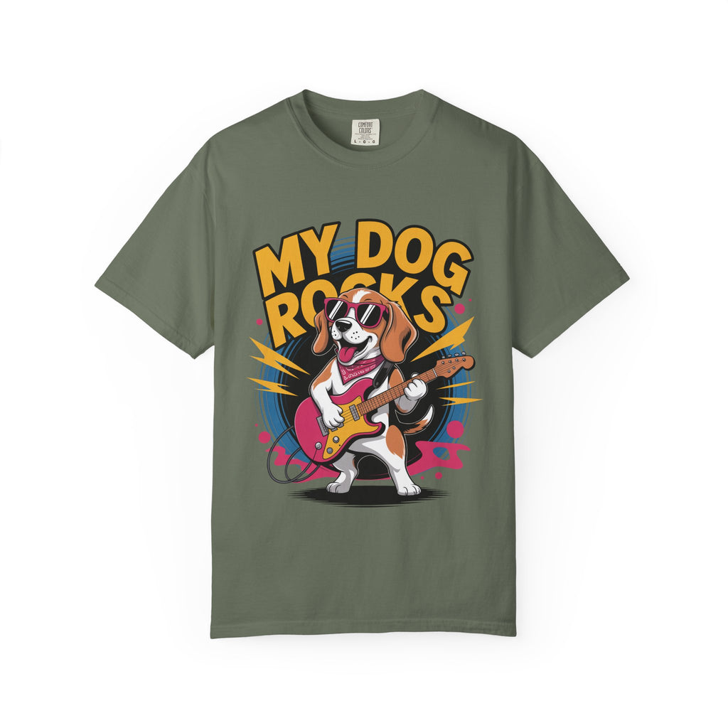 My Dog Rocks T-Shirt, Beagle Playing Guitar Tee