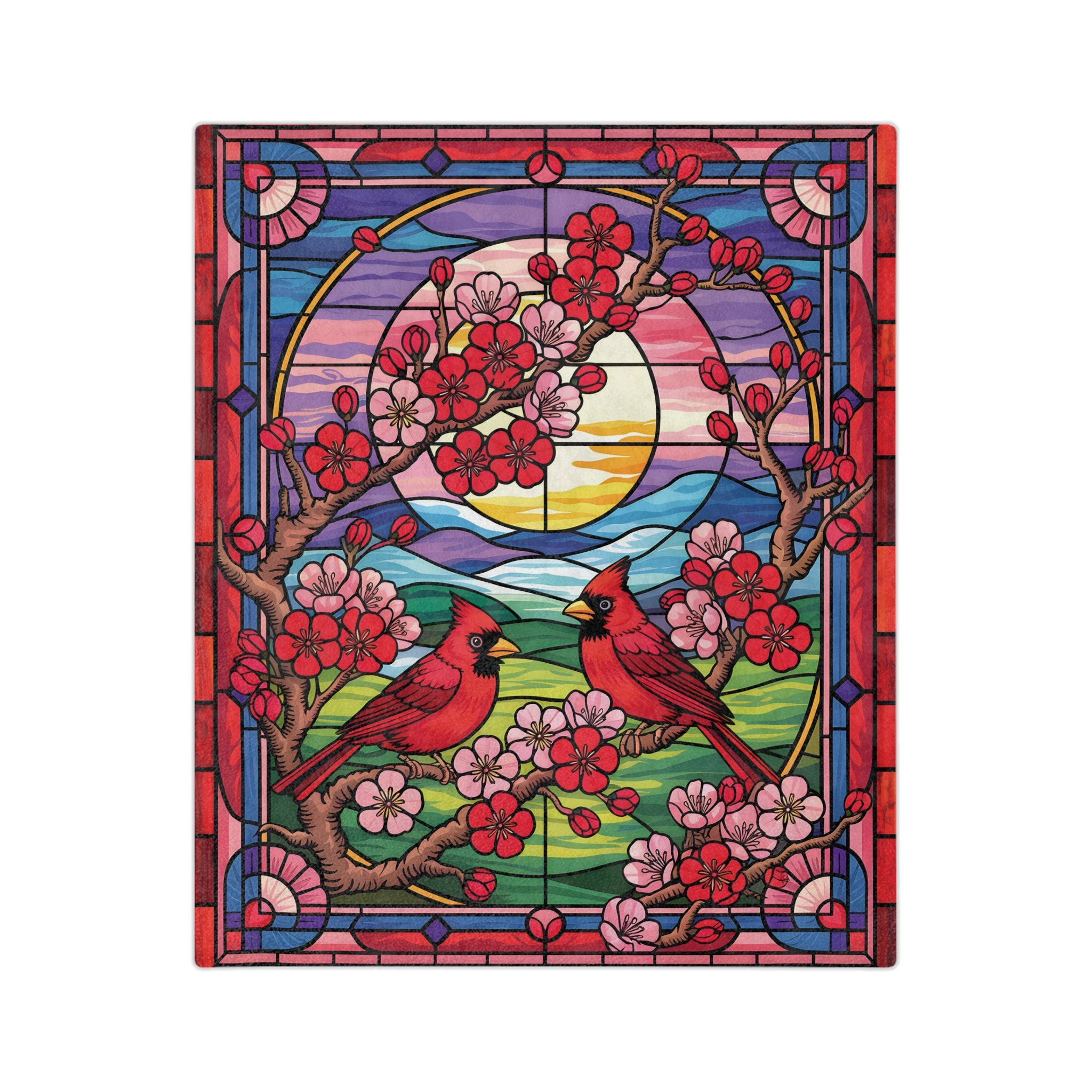 Stained-Glass Cardinal Red Bird Microfiber Blanket