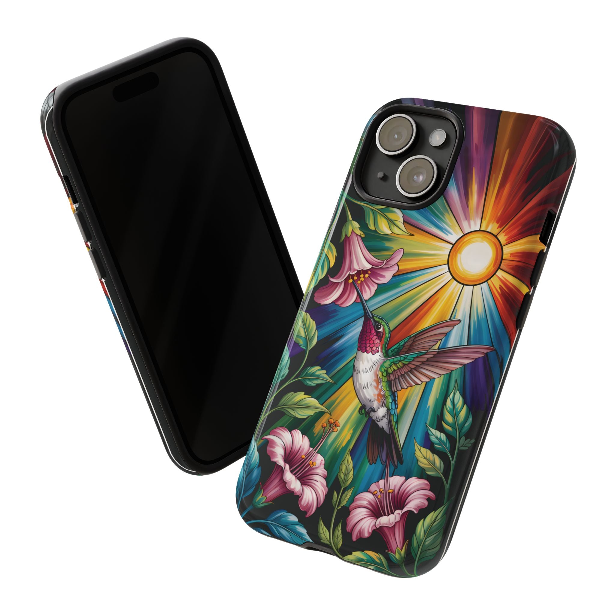 Colorful Hummingbird Phone Case, Floral Design Phone Cover