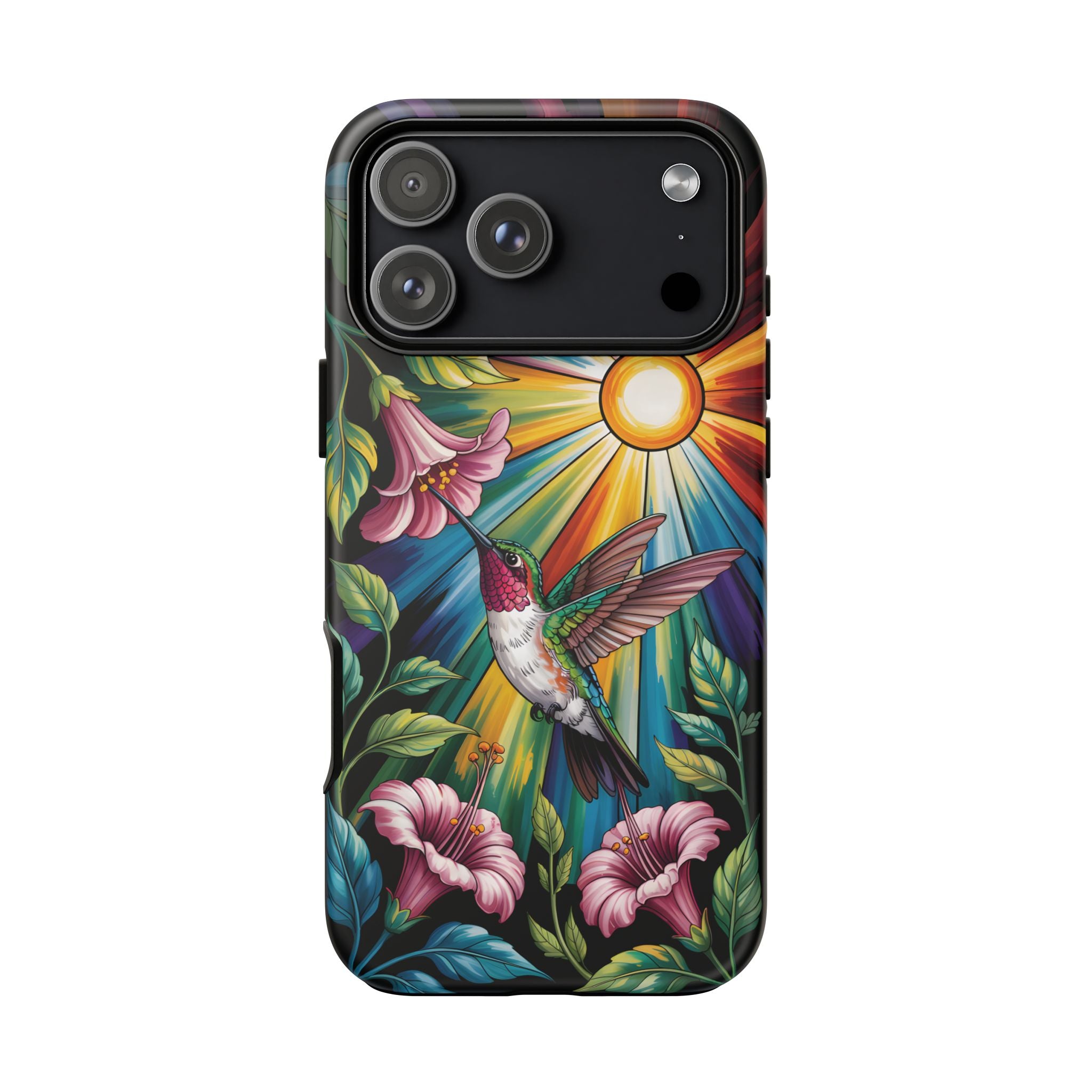 Colorful Hummingbird Phone Case, Floral Design Phone Cover