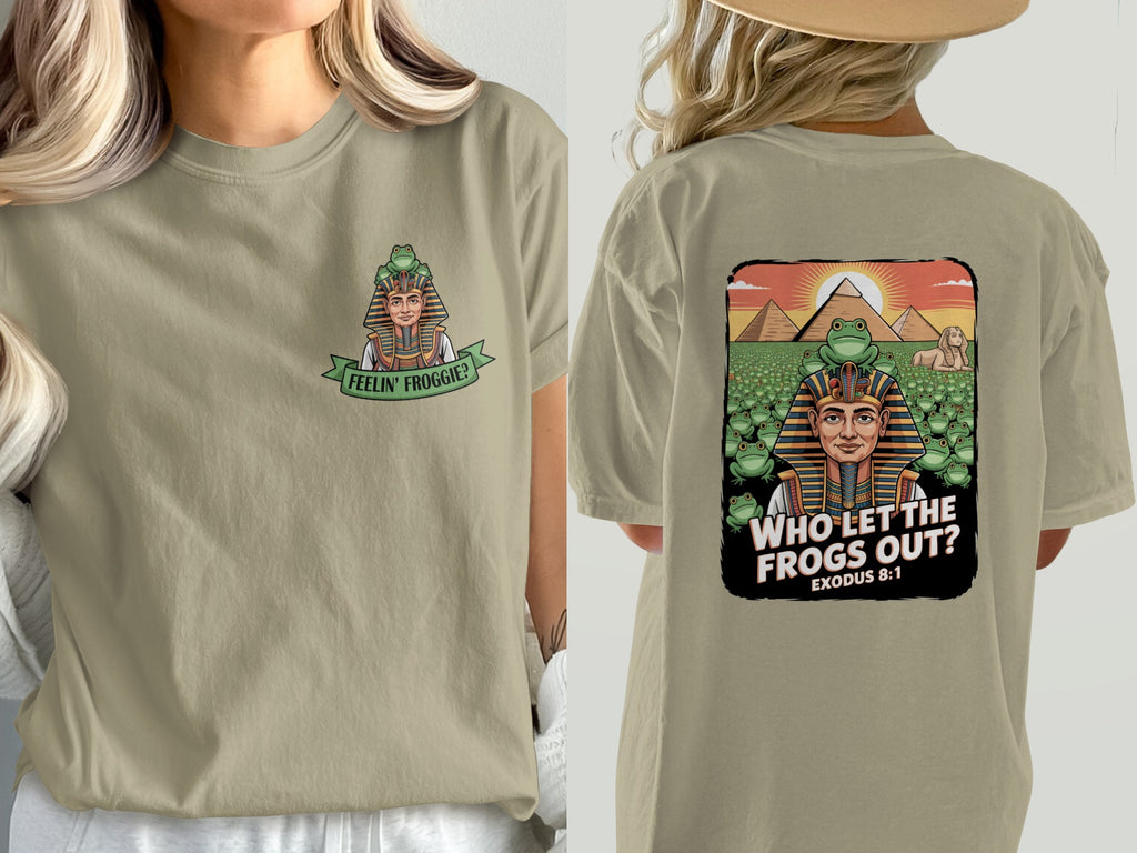 Who Let the Frogs Out? Graphic T-Shirt, Biblical Plague Exodus 8:1 Meme Tee