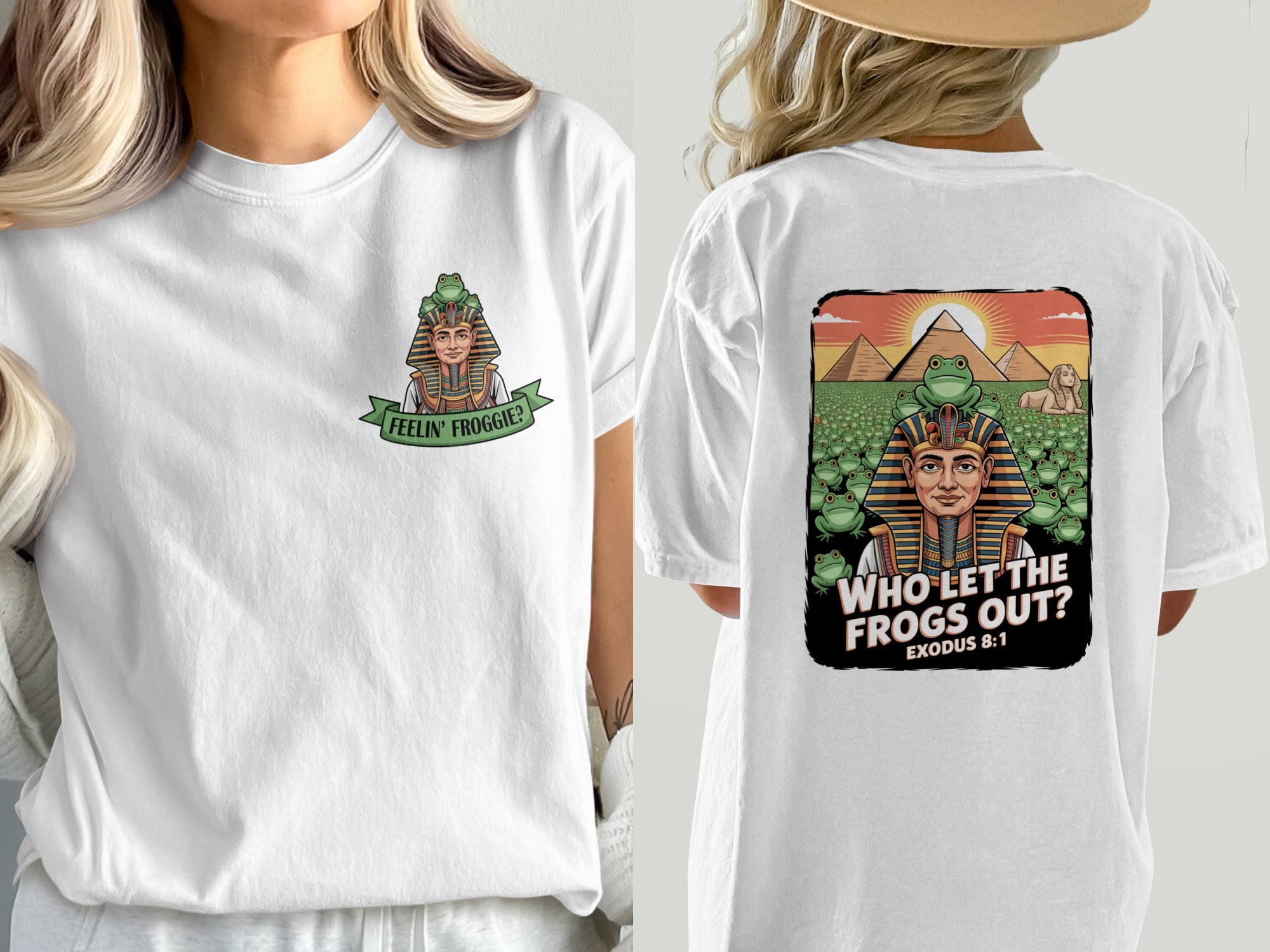 Who Let the Frogs Out? Graphic T-Shirt, Biblical Plague Exodus 8:1 Meme Tee