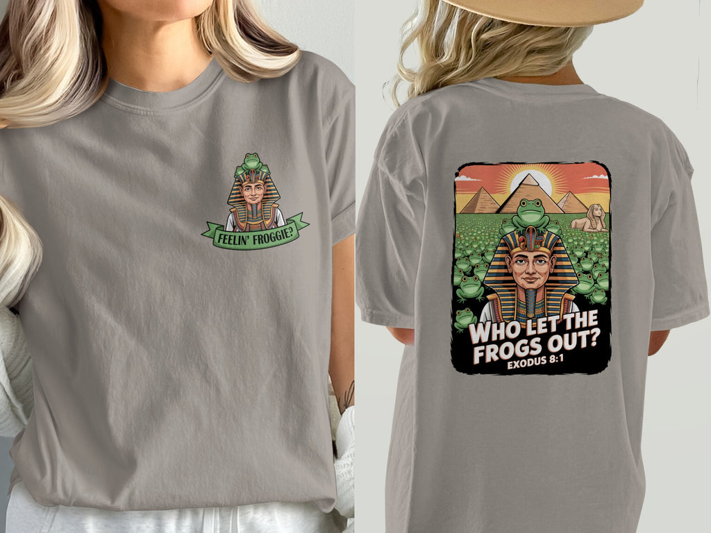 Who Let the Frogs Out? Graphic T-Shirt, Biblical Plague Exodus 8:1 Meme Tee