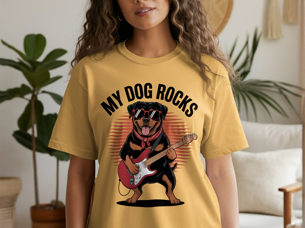 My Dog Rocks, Rottweiler Playing Electric Guitar T-shirt