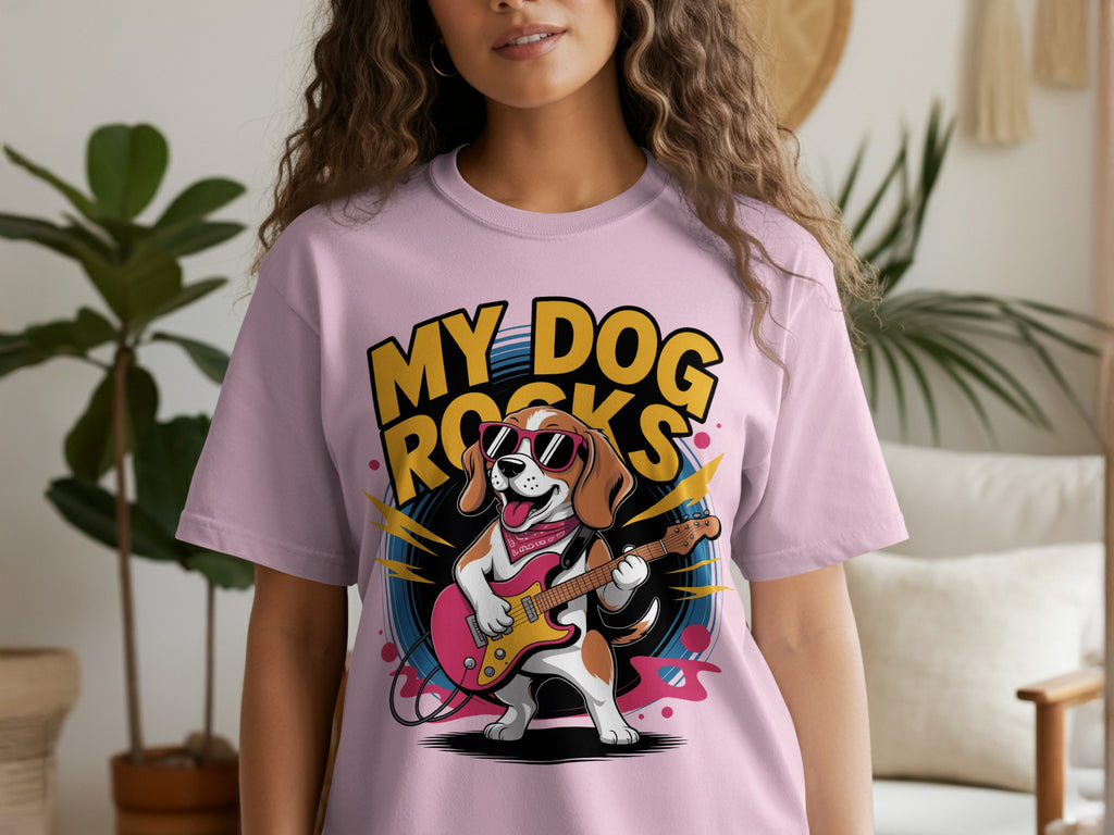 My Dog Rocks T-Shirt, Beagle Playing Guitar Tee