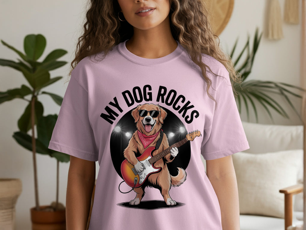 My Dog Rocks T-shirt, Golden Retriever Playing Guitar Tee