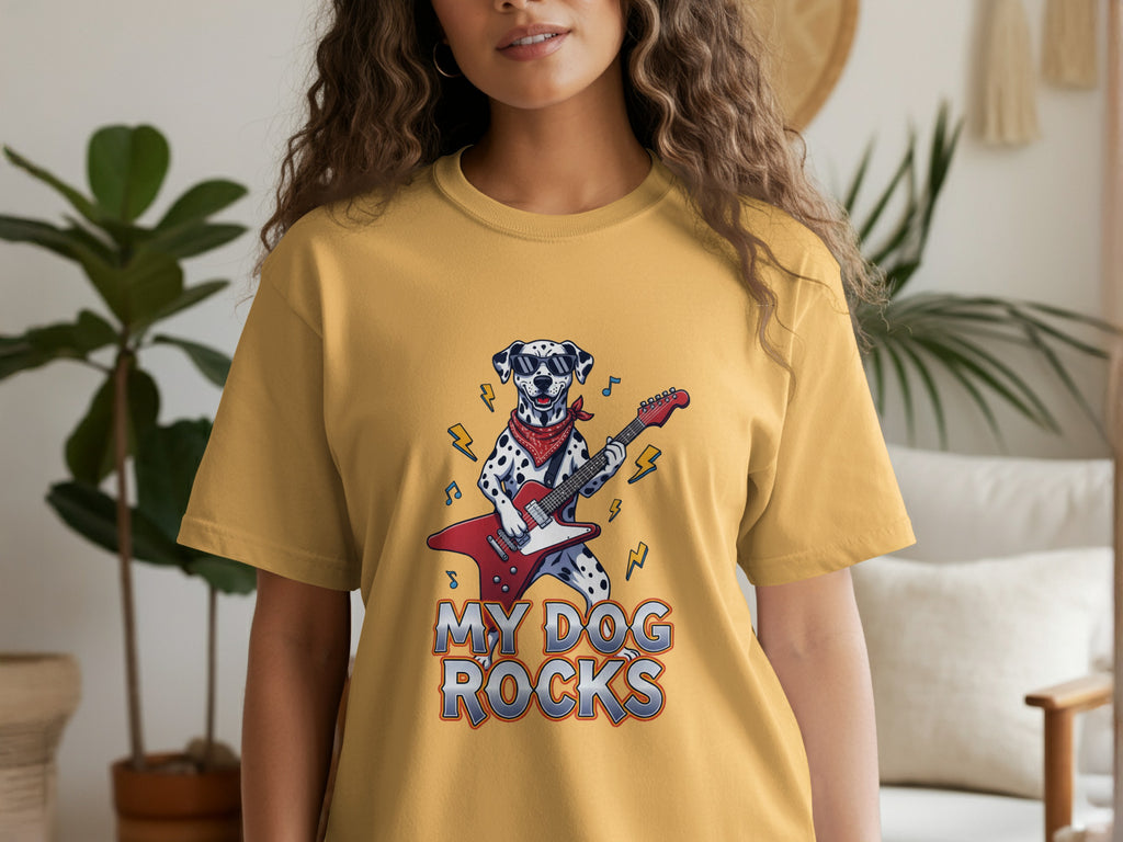 My Dog Rocks T-Shirt, Dalmatian Guitar Tee