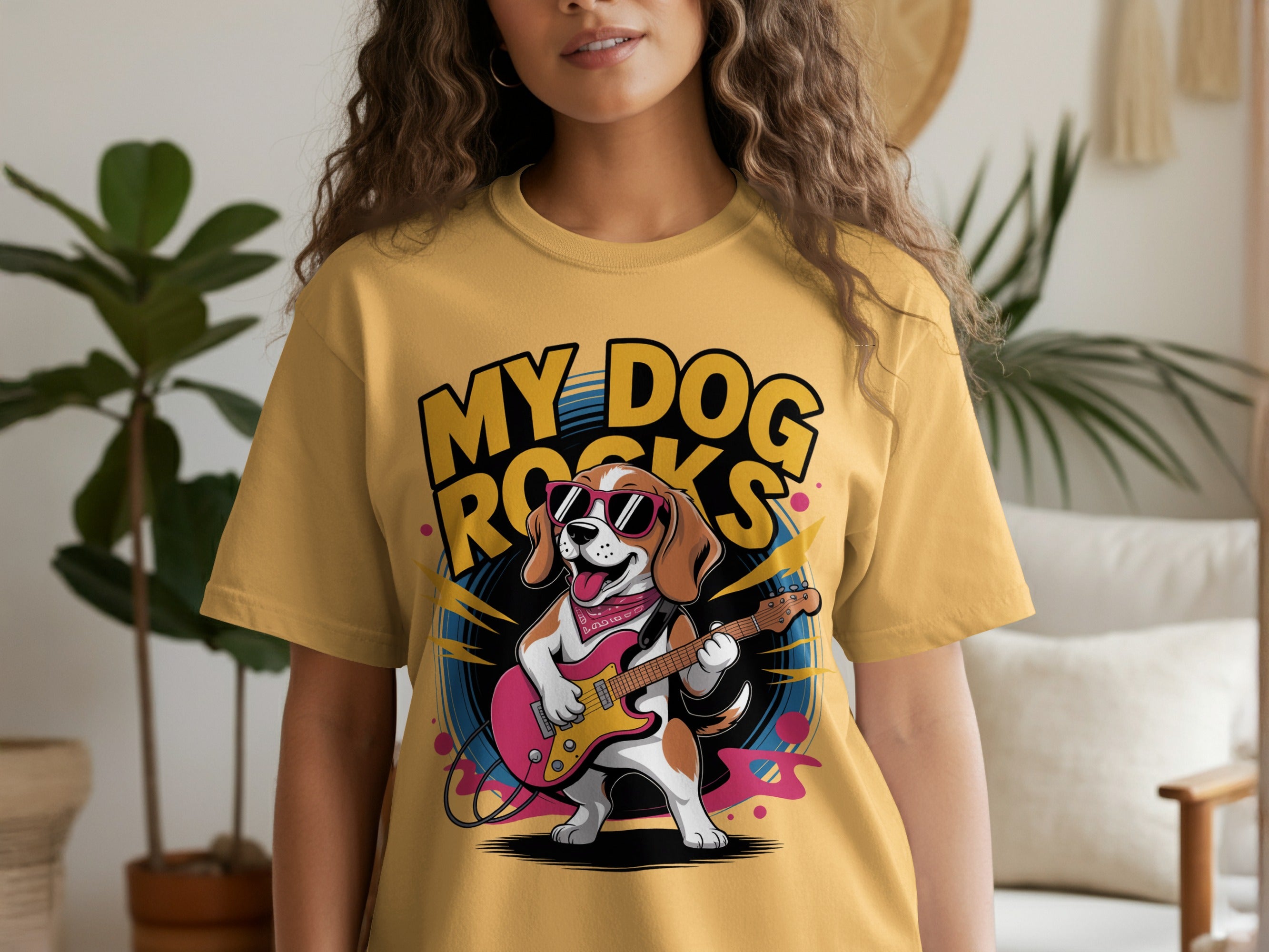 My Dog Rocks T-Shirt, Beagle Playing Guitar Tee