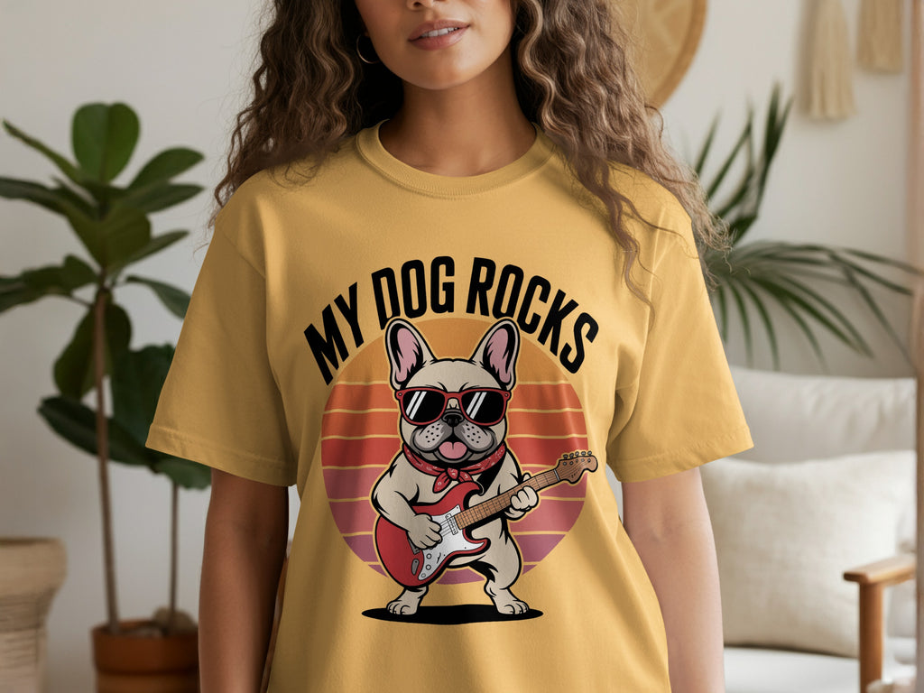 My Dog Rocks, French Bulldog Guitar T-Shirt