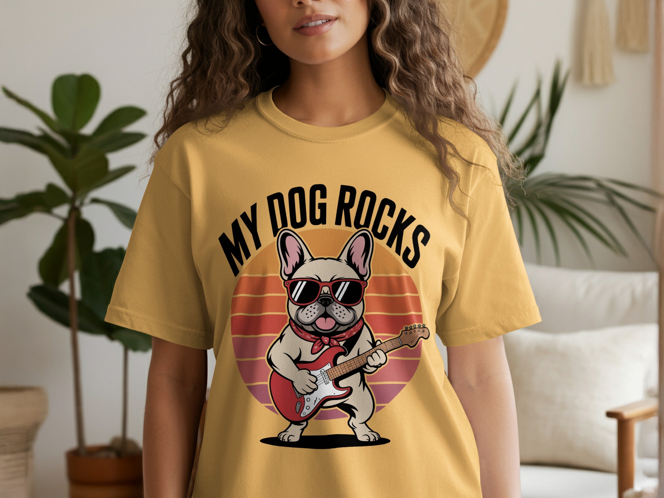 My Dog Rocks, French Bulldog Guitar T-Shirt