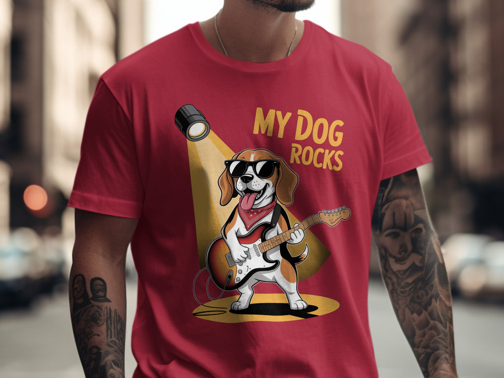 My Dog Rocks T-Shirt, Beagle Guitarist Tee