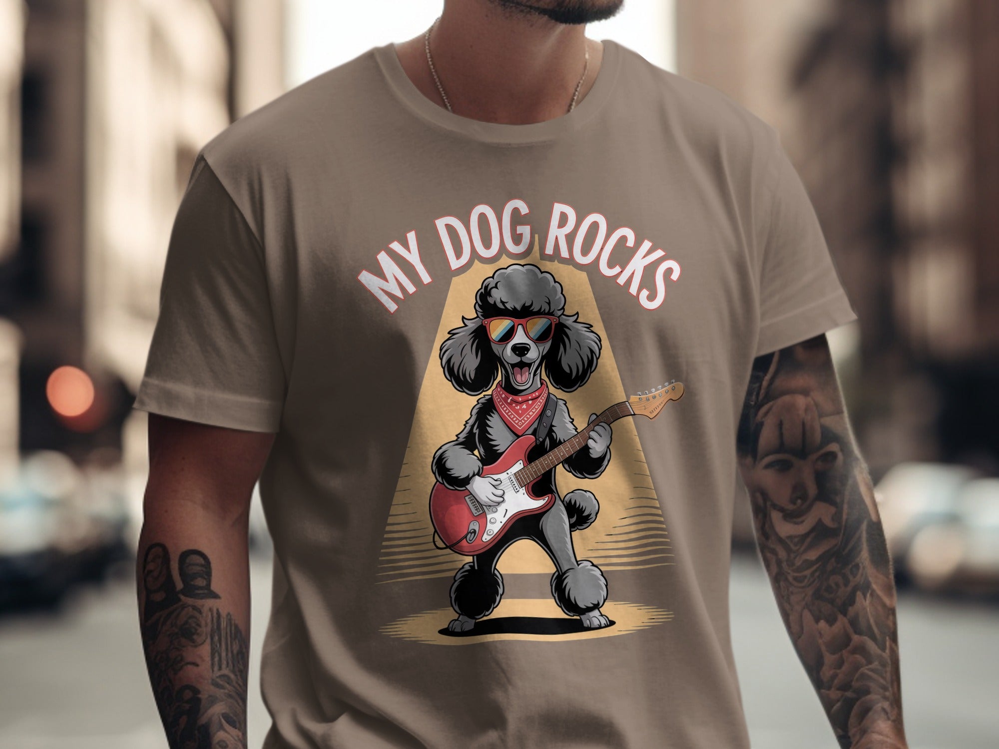 My Dog Rocks T-shirt, Poodle Playing Guitar Tee