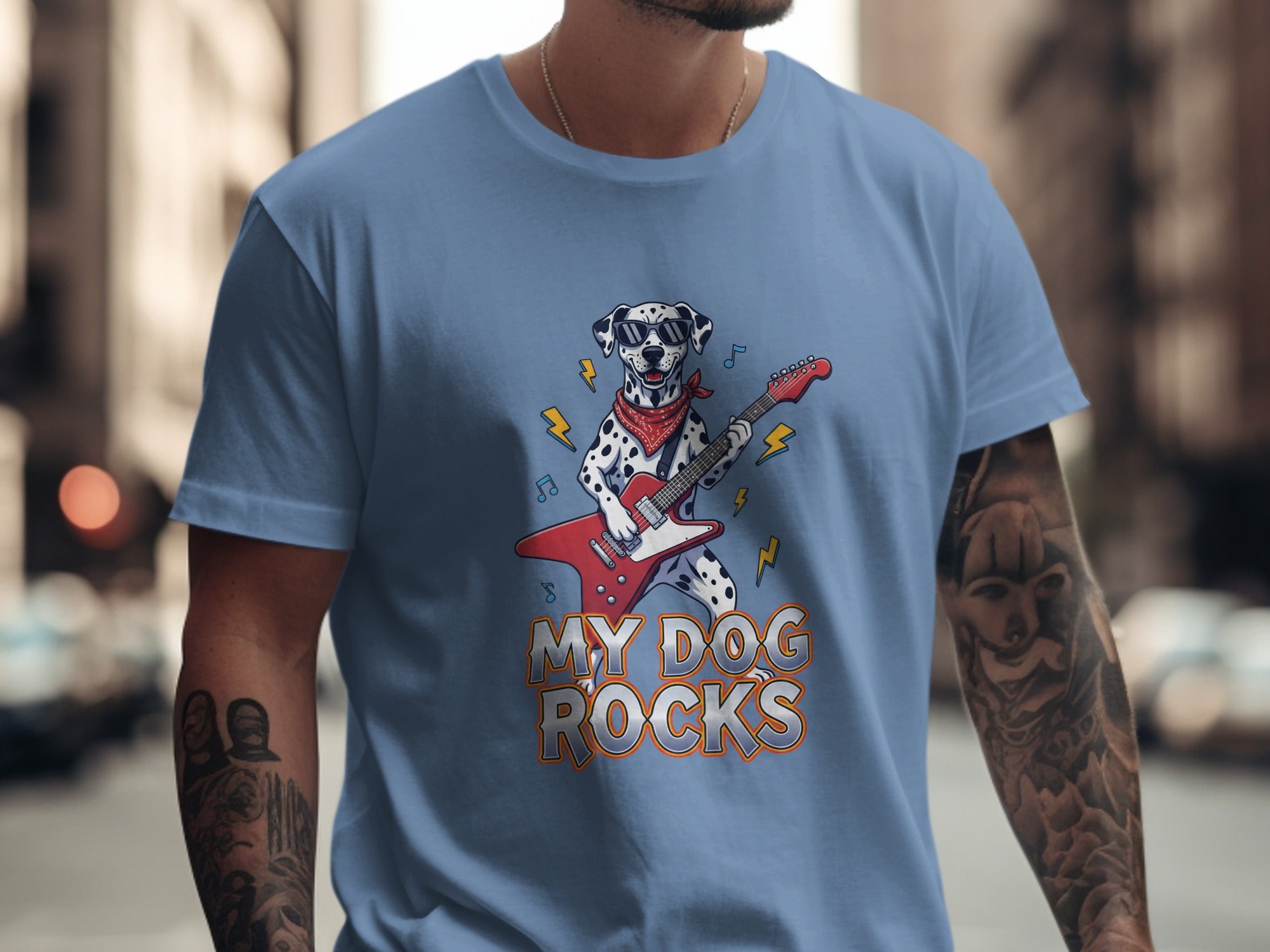 My Dog Rocks T-Shirt, Dalmatian Guitar Tee