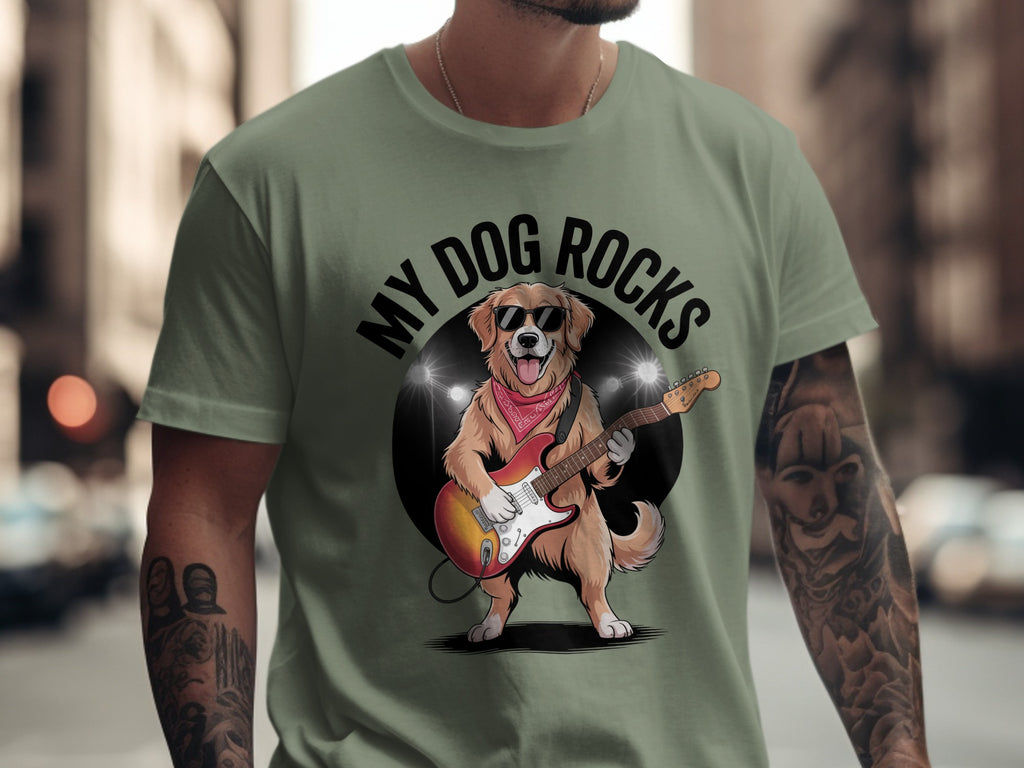 My Dog Rocks T-shirt, Golden Retriever Playing Guitar Tee
