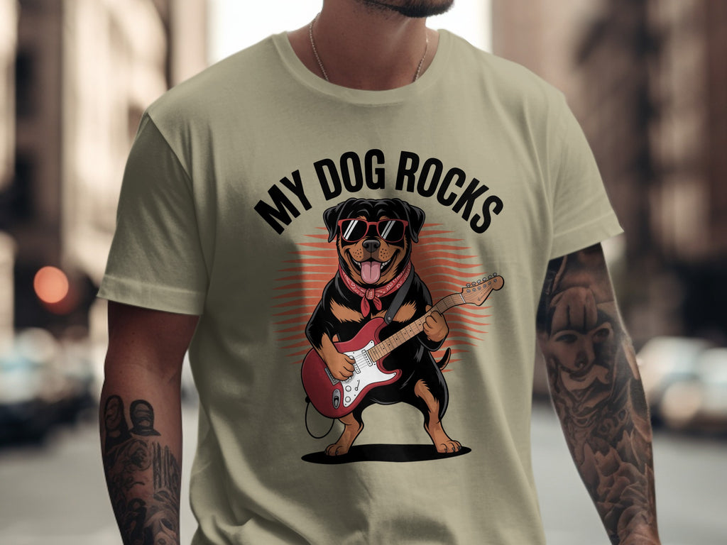 My Dog Rocks, Rottweiler Playing Electric Guitar T-shirt