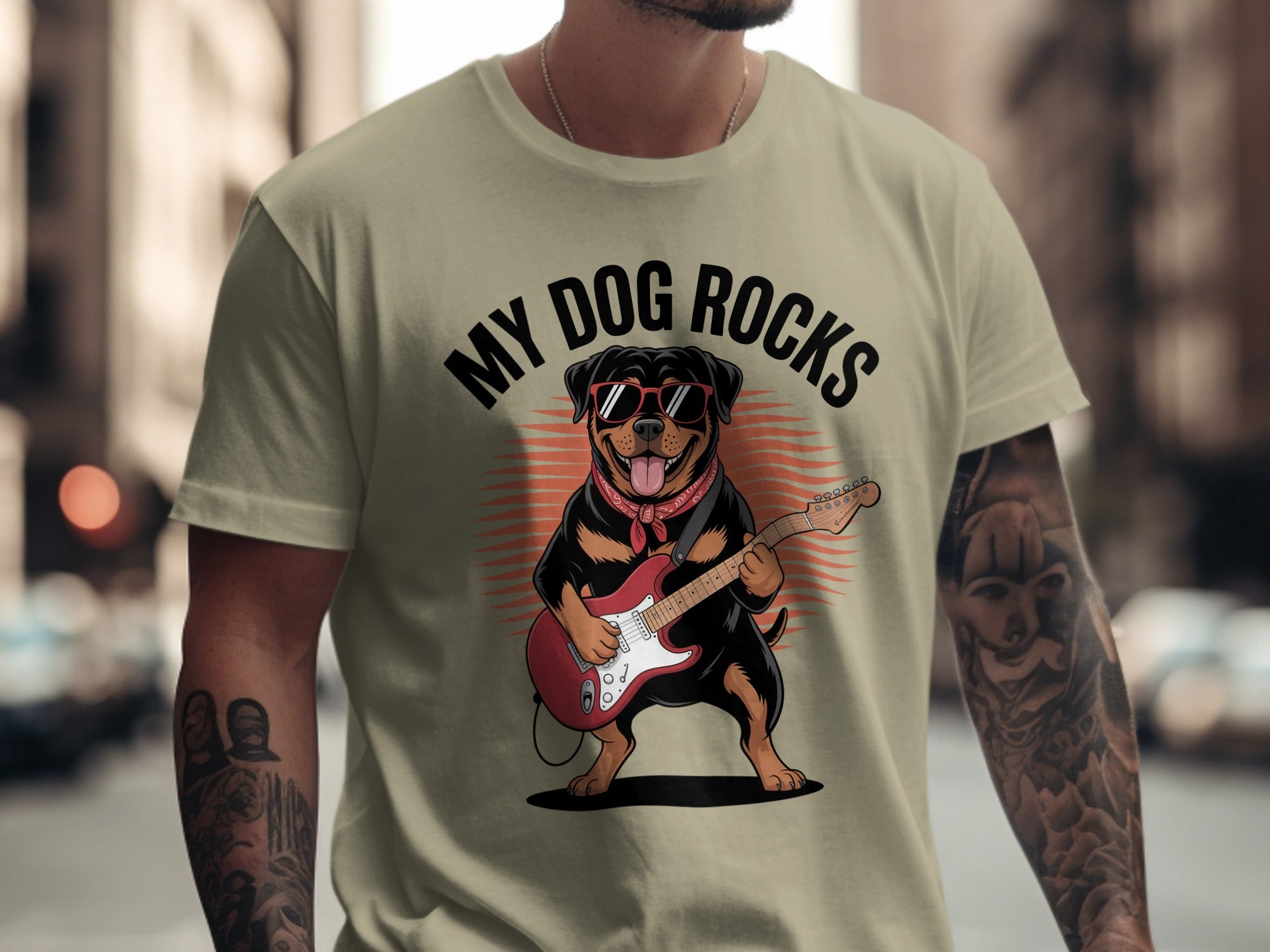 My Dog Rocks, Rottweiler Playing Electric Guitar T-shirt