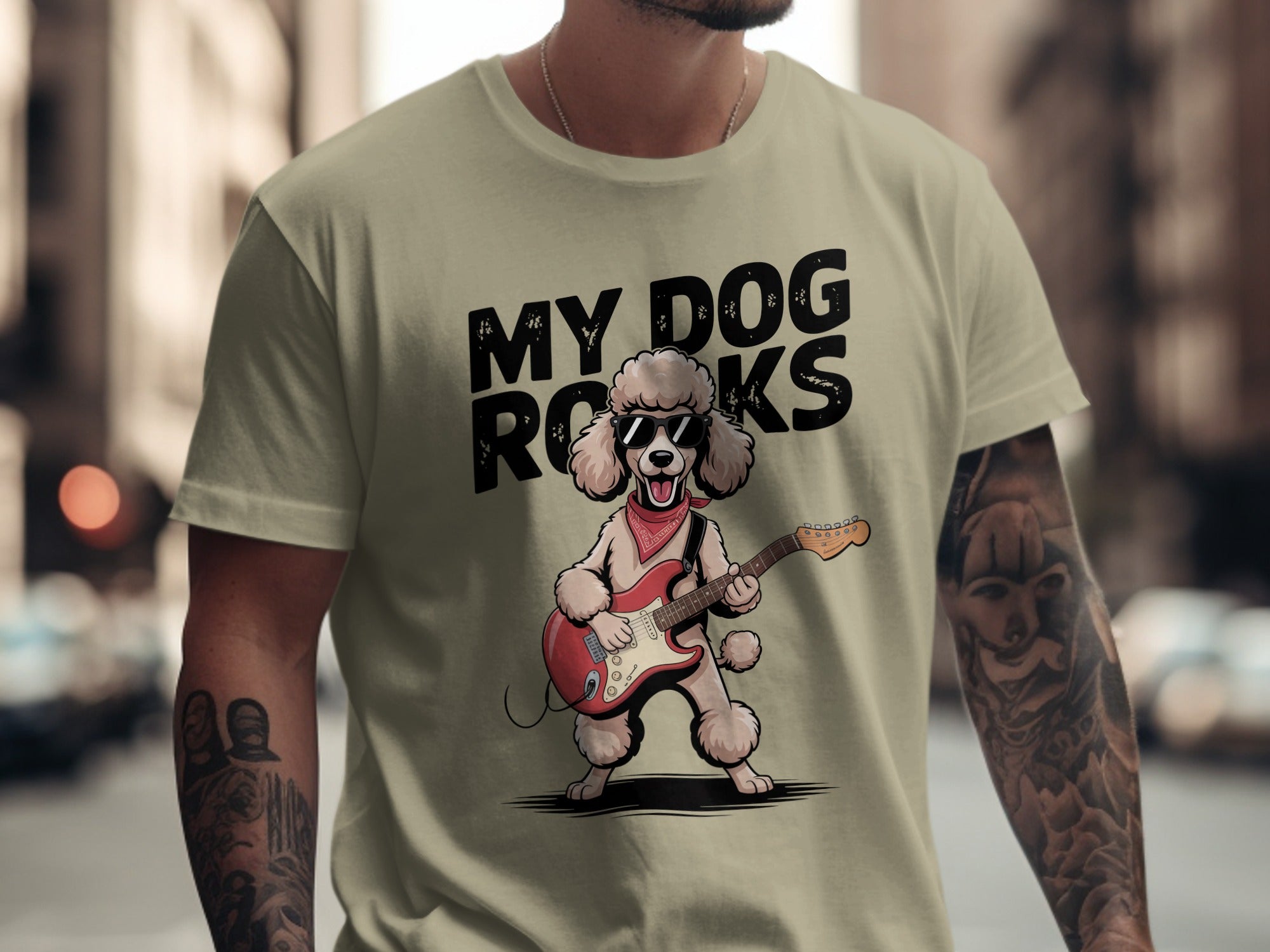 My Dog Rocks, Poodle Guitar T-Shirt