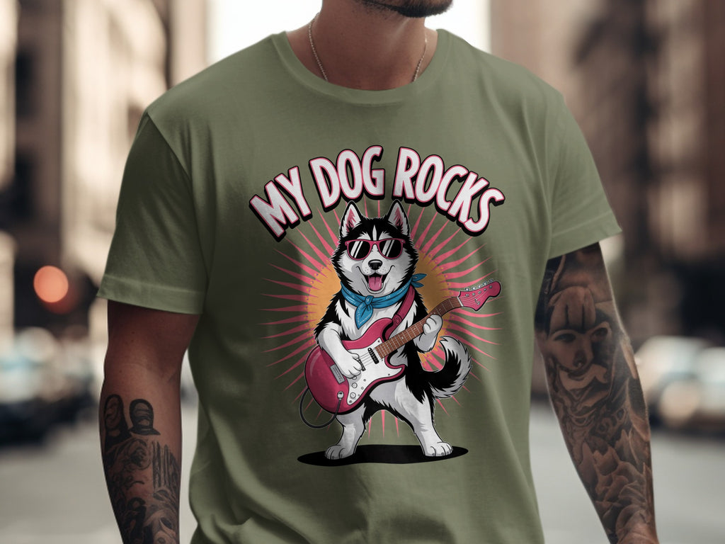 My Dog Rocks T-Shirt | Husky Playing Guitar Tee