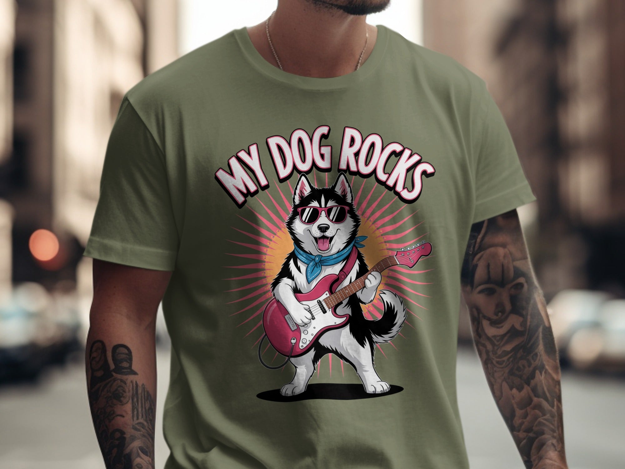 My Dog Rocks T-Shirt | Husky Playing Guitar Tee