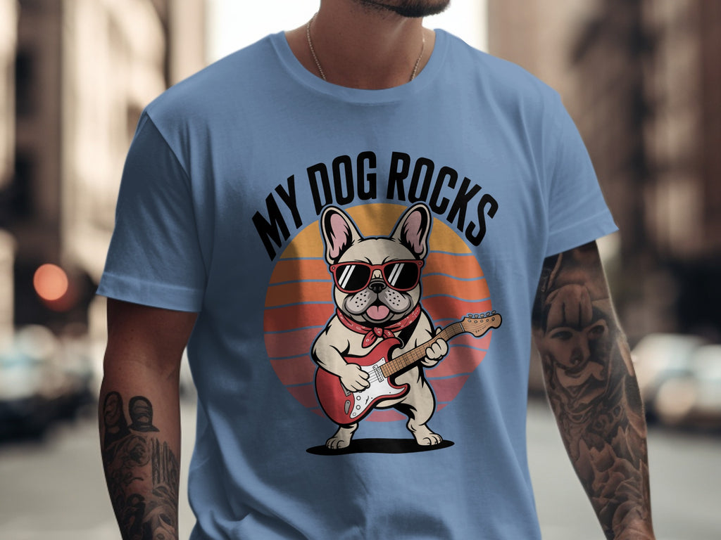 My Dog Rocks, French Bulldog Guitar T-Shirt
