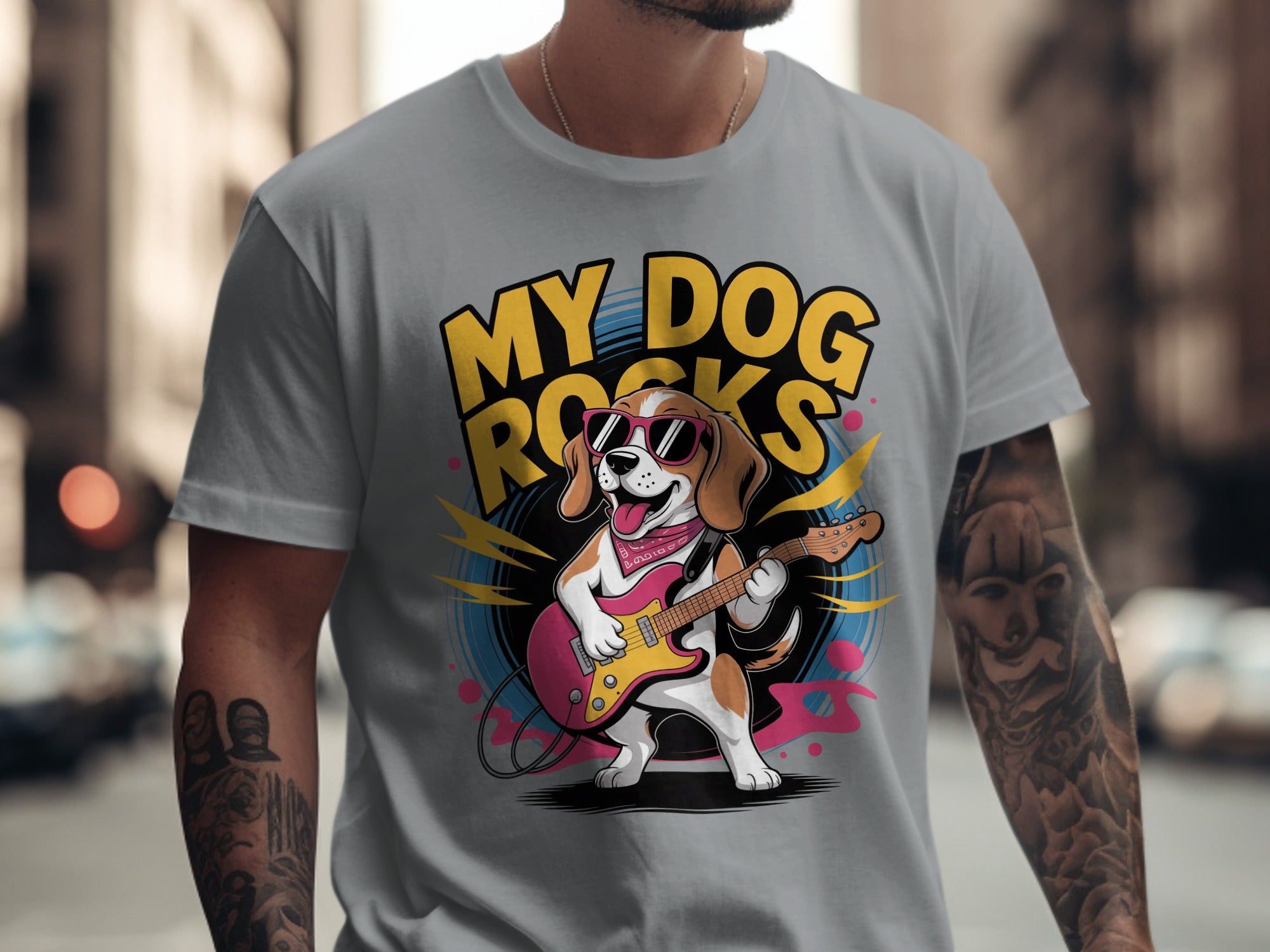My Dog Rocks T-Shirt, Beagle Playing Guitar Tee