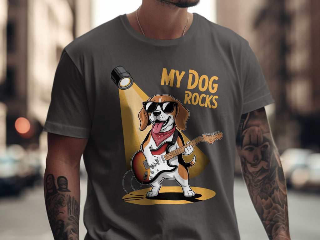 My Dog Rocks T-Shirt, Beagle Guitarist Tee