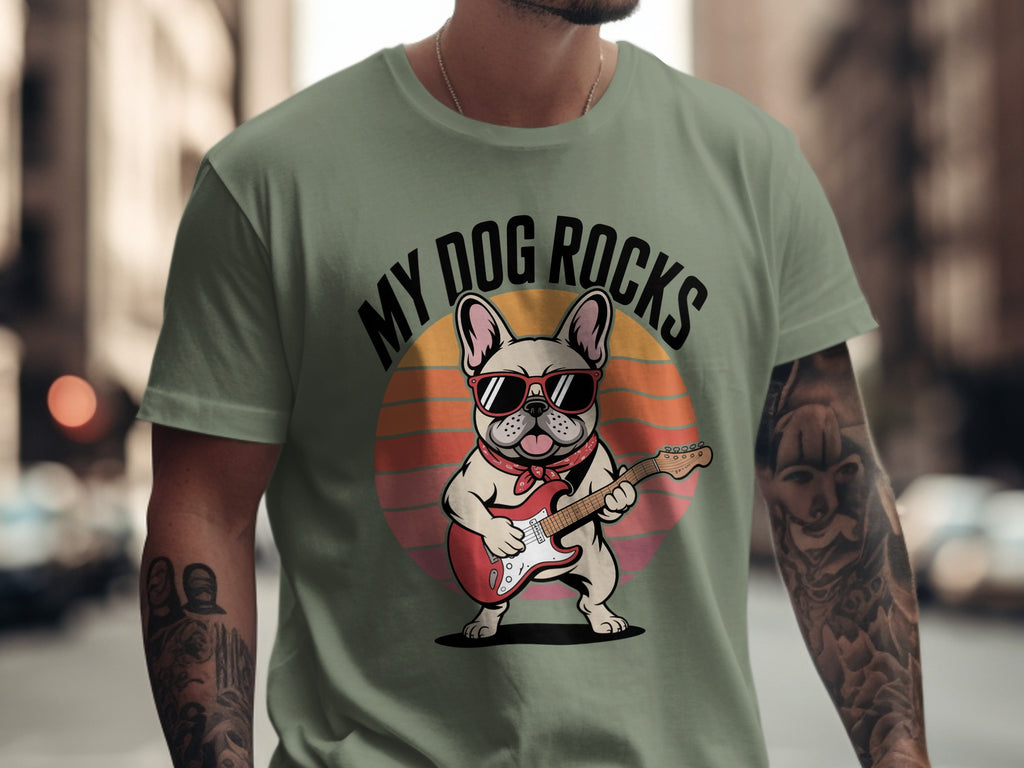 My Dog Rocks, French Bulldog Guitar T-Shirt
