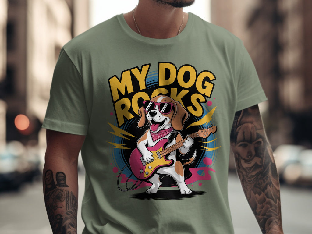 My Dog Rocks T-Shirt, Beagle Playing Guitar Tee